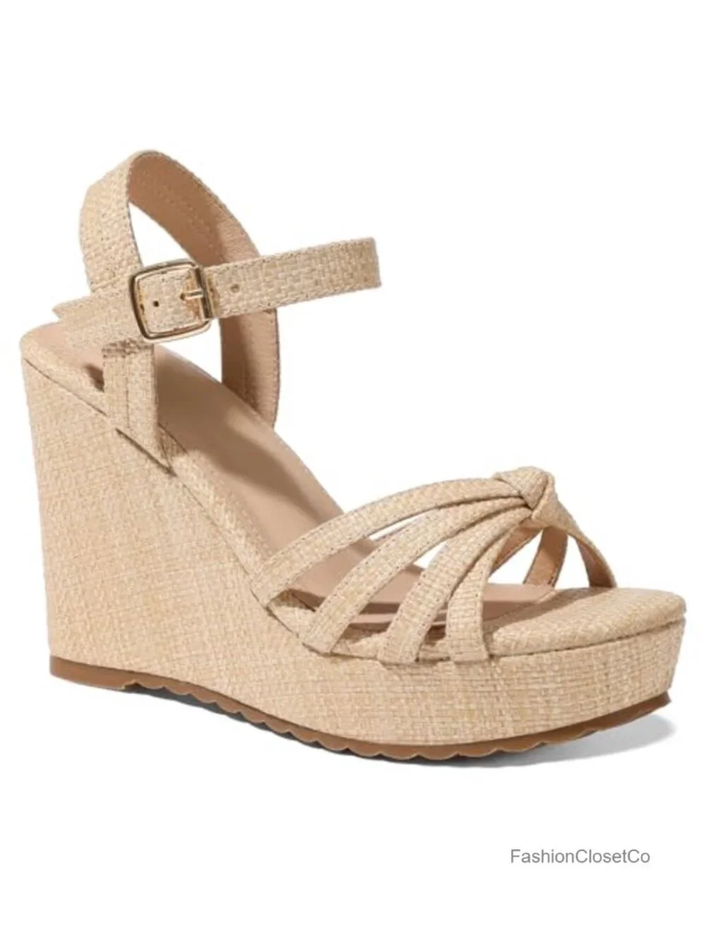 Wedge Heels Sandals Open Toe Platform Espadrilles, Linen Straw, Adjustable